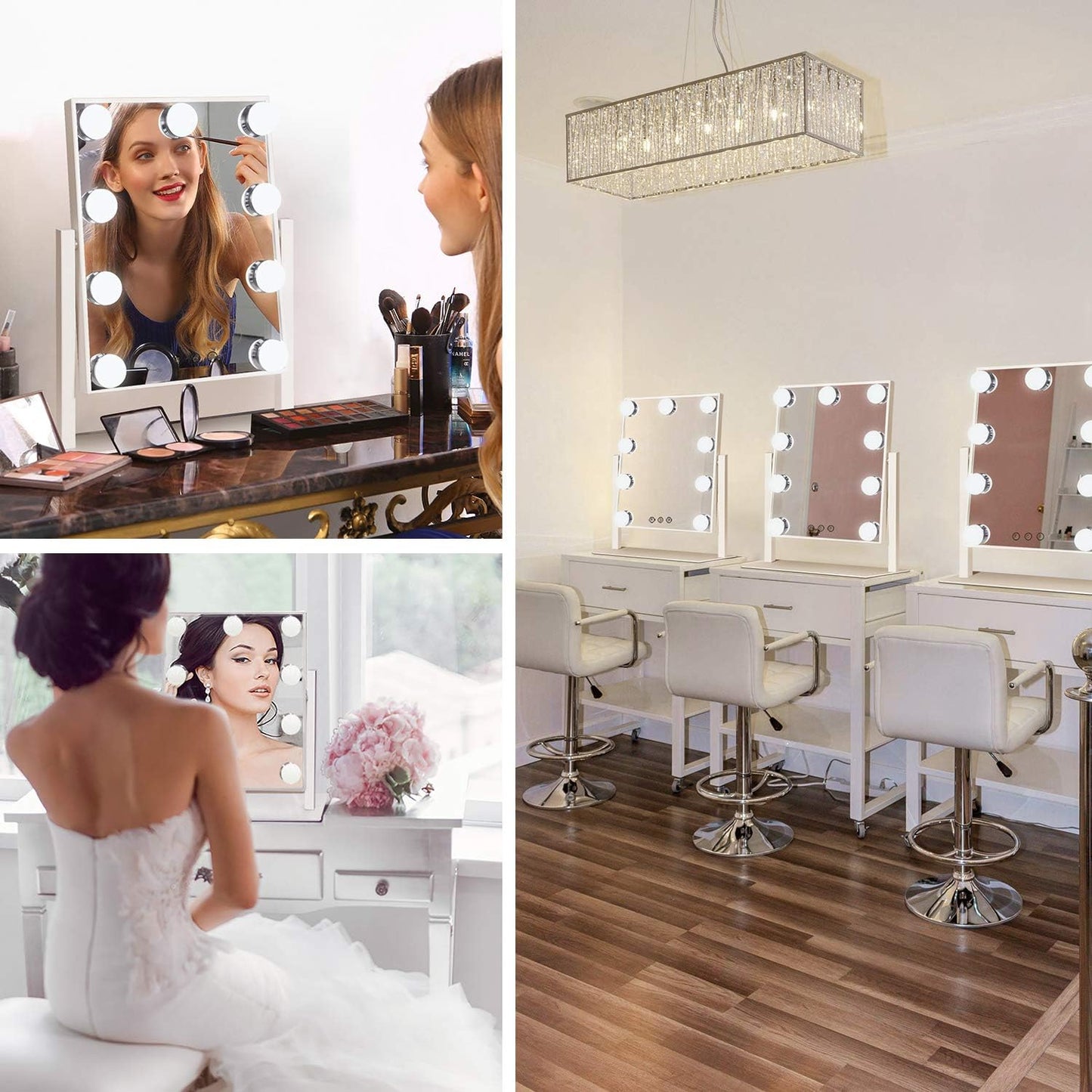 Hollywood Mirror with Lights, Vanity Mirror with Lights, Tabletop Mirror with Dimmable LED Lights,3 Color Model (Gold, 16.3 X 13.4)