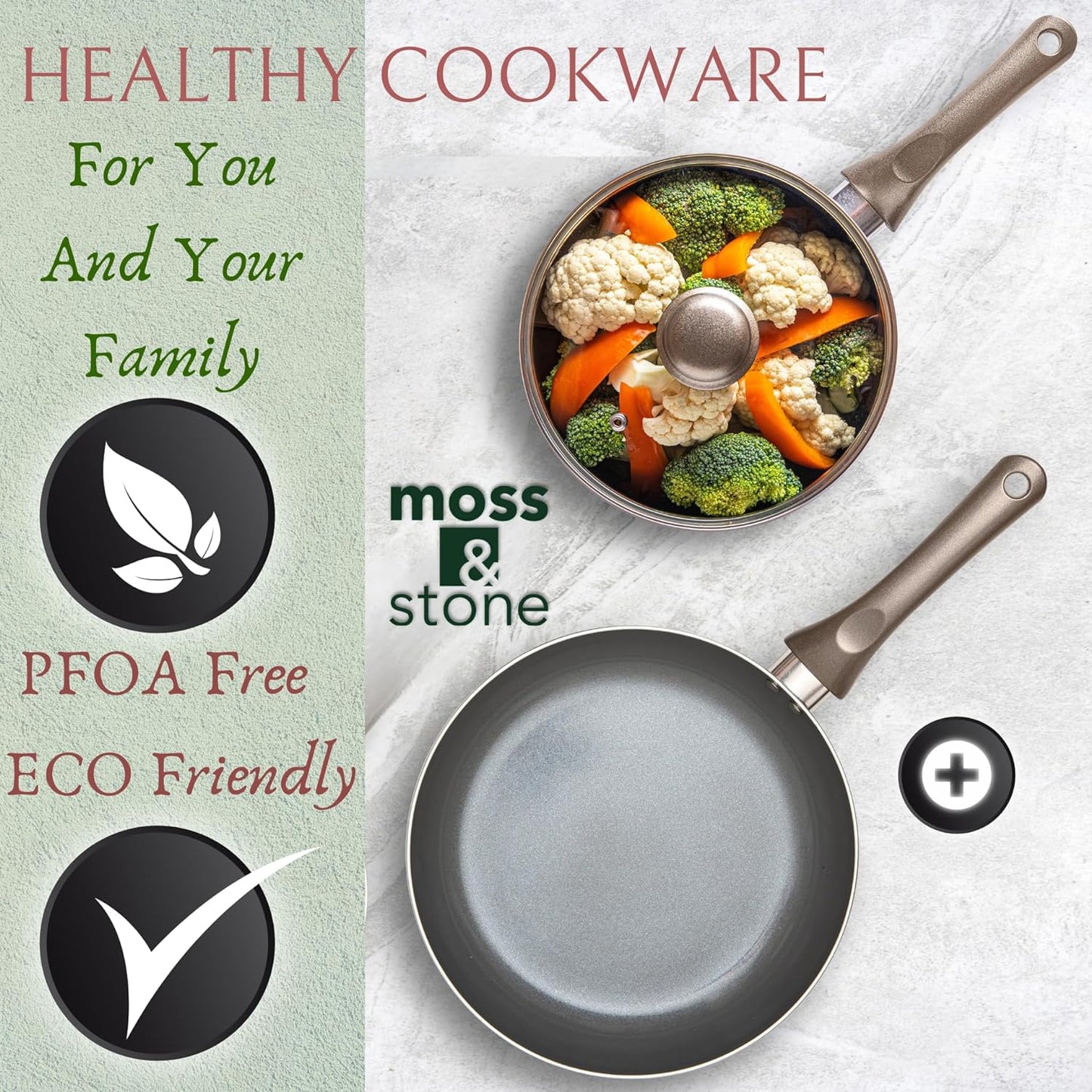 6 Pcs Dark Grey Nonstick Cookware Set, Pots and Pans Set Non Stick with Glass Lid, Induction Cookware, Stay-Cool Handle PTFE/PFOA Kitchen Cookware 6-Piece with Frying Pans Set & Saucepan