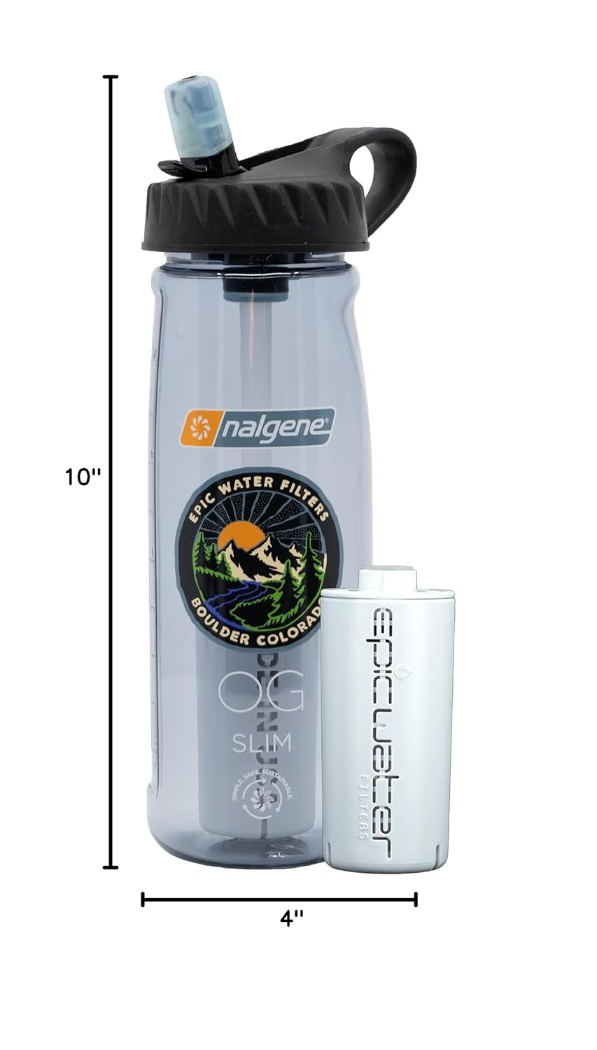 Nalgene OG Water Bottle with Filter, USA Made, BPA Free, Removes 99.99% Tap Water Contaminants, Forever Chemicals, Smoke Grey, 32 Oz