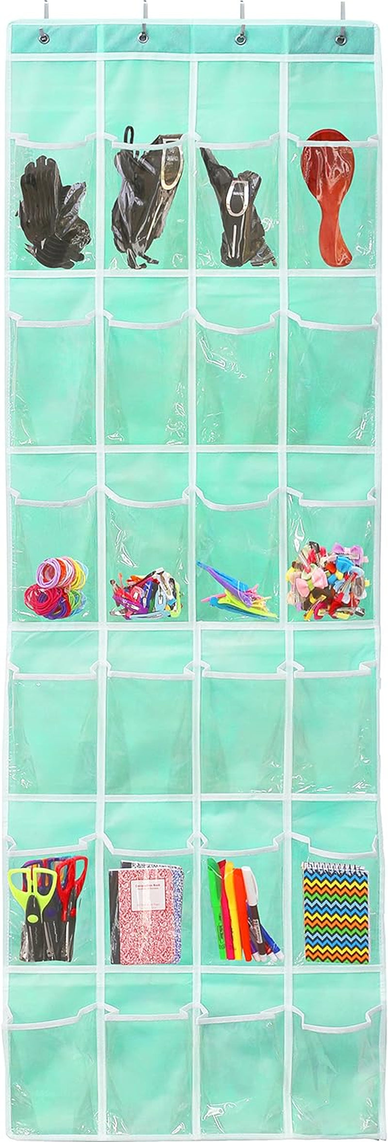 24 Pockets - Crystal Clear over the Door Hanging Shoe Organizer, Turquoise (64'' X 19'')