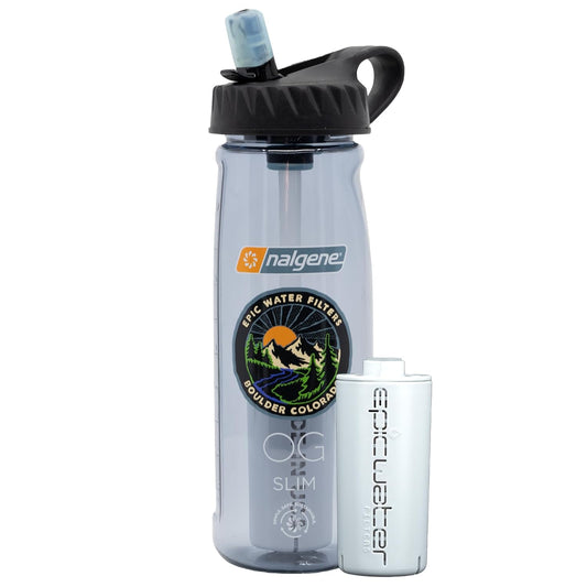Nalgene OG Water Bottle with Filter, USA Made, BPA Free, Removes 99.99% Tap Water Contaminants, Forever Chemicals, Smoke Grey, 32 Oz