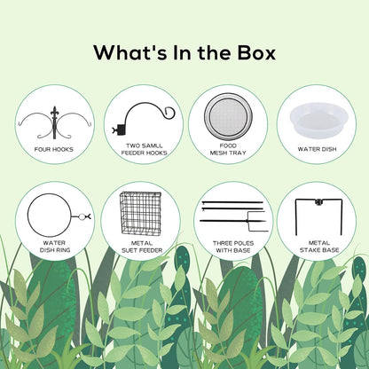 Deluxe Bird Feeding Station Kit 90.5 Inch, Bird Feeder Pole, Wild Bird Feeder Hanging Kit for Bird Watching, Bird Bath, Bird Feeder, Planter Hanger, 5 Prong Base, Black