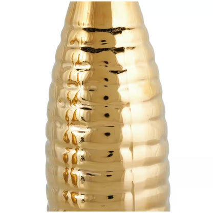 4 In., 12 In. Gold Slim Textured Bottleneck Ceramic Decorative Vase with Varying Patterns (Set of 3)
