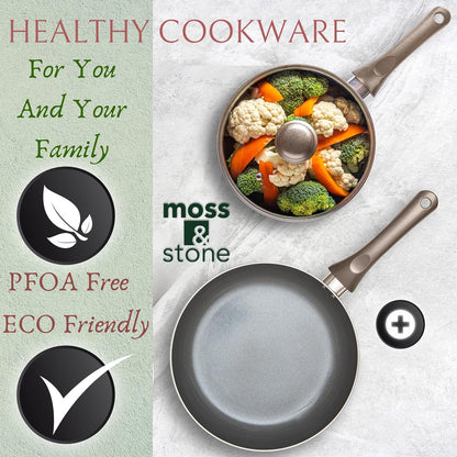 6 Pcs Dark Grey Nonstick Cookware Set, Pots and Pans Set Non Stick with Glass Lid, Induction Cookware, Stay-Cool Handle PTFE/PFOA Kitchen Cookware 6-Piece with Frying Pans Set & Saucepan