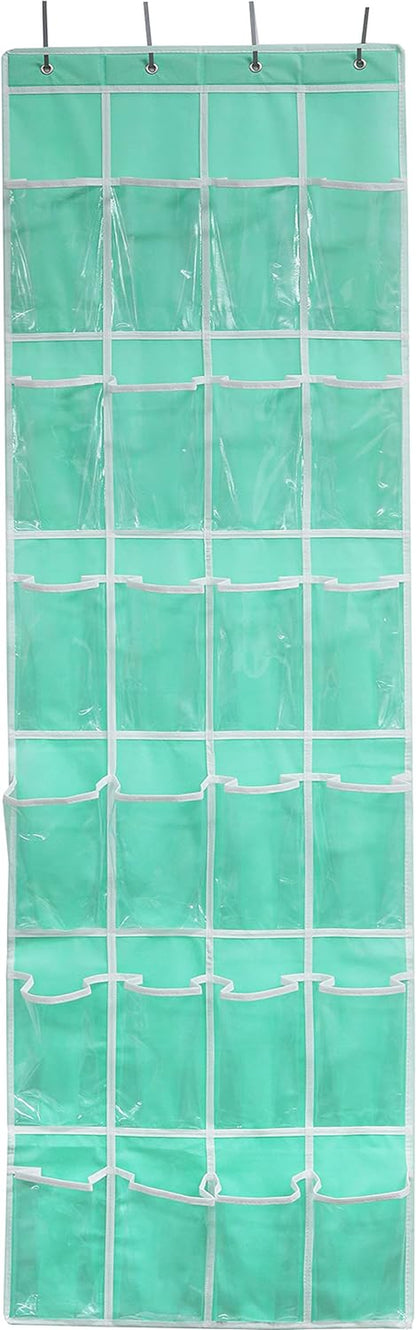 24 Pockets - Crystal Clear over the Door Hanging Shoe Organizer, Turquoise (64'' X 19'')