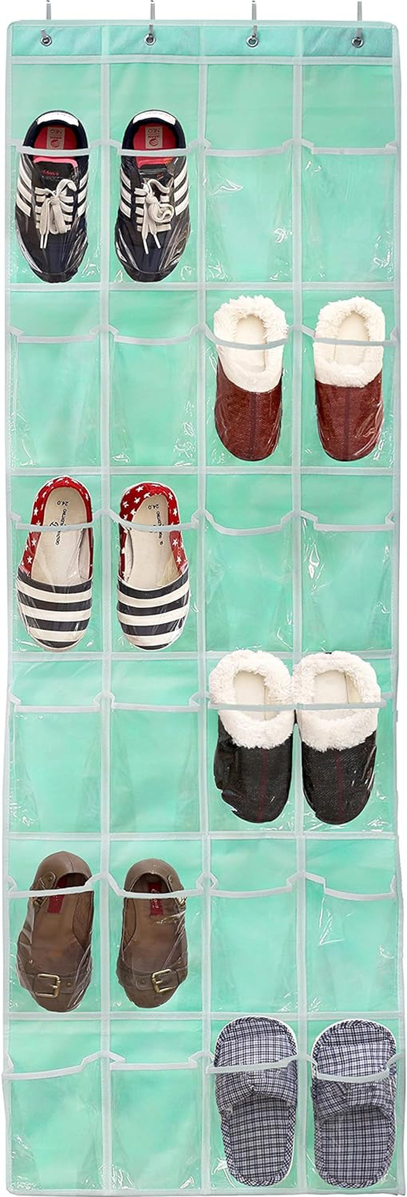 24 Pockets - Crystal Clear over the Door Hanging Shoe Organizer, Turquoise (64'' X 19'')